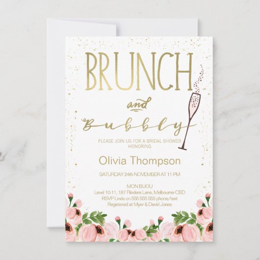Floral Pink Bridal Brunch Invitation à la douche n (Devant)