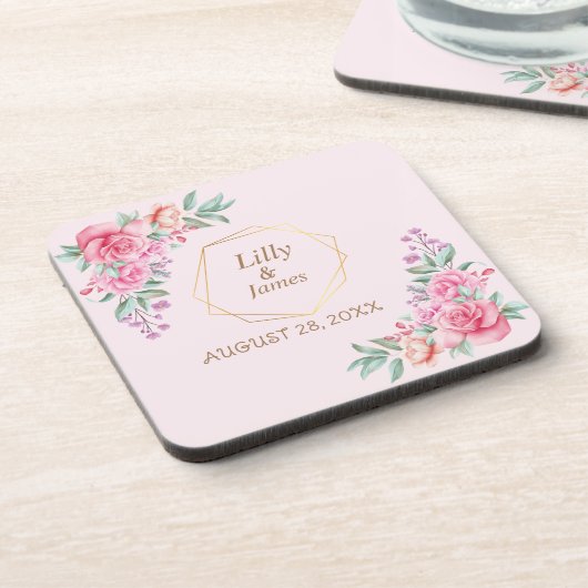 Floral Pink bruiloft Bier Onderzetter (Linkerzijde)