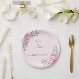 Floral Pink bruiloft Papieren Bordje