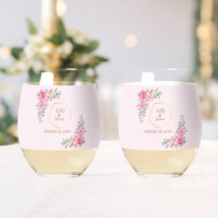 Floral Pink bruiloft Wijnglas Zonder Voet