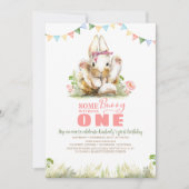 Floral Pink Bunny Girls Invitation Anniversaire (Devant)