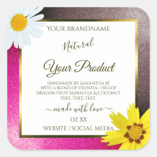 Floral Pink Burgundy Glitter White Product Labels