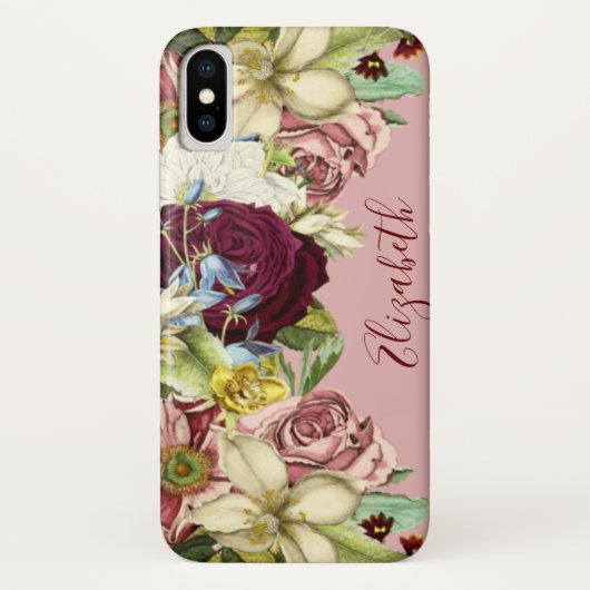  Floral Pink Burgundy-naam Case-Mate iPhone Case (Achterkant)
