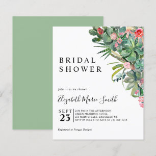 Floral Pink Cactus Budget Bridal Shower Uitnodigin