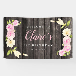Floral Pink Cream Girls Birthday Party Spandoek