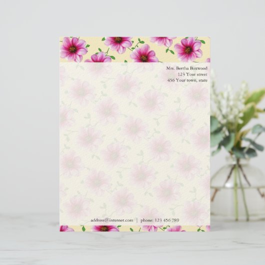 Floral Pink Dahlia Flowers Aangepast adres foto Persoonlijk Briefhoofd (Staand voorkant)