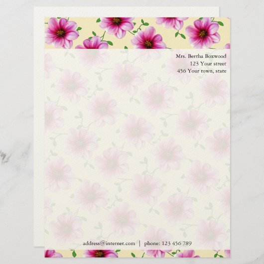 Floral Pink Dahlia Flowers Aangepast adres foto Persoonlijk Briefhoofd (Voorkant / Achterkant)