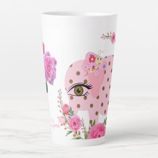 Floral Pink Elephant Latte Mok (Voorkant)
