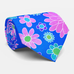 Floral Pink en Blue Daisy Pattern Stropdas