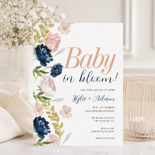 Floral Pink en Navy Gender Reveal Baby shower Kaart