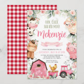 Floral Pink Farm Anniversaire Fête Invitation (Devant / Derrière)