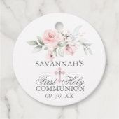 Floral Pink First Heilige Communie Dank u Bedankjes Labels (Voorkant)