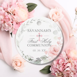 Floral Pink First Heilige Communie Dank u Bedankjes Labels