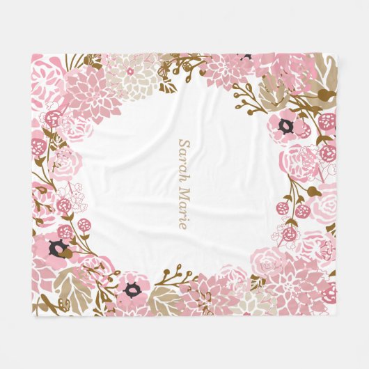  Floral Pink Flowers en DIY Text Fleece Deken (Voorkant (Horizontaal))
