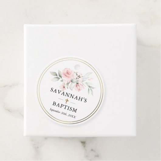 Floral Pink Girl Christening Baptism Dank je Bedankjes Labels (In situ)
