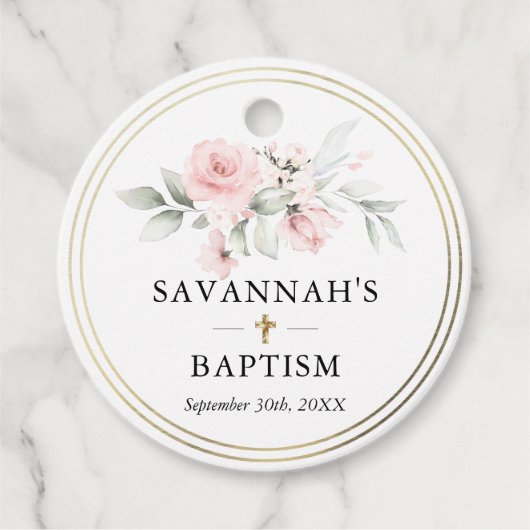 Floral Pink Girl Christening Baptism Dank je Bedankjes Labels (Voorkant)