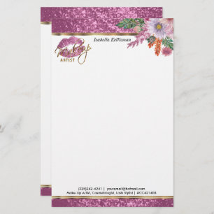 Floral Pink Glitter Kiss Proof Lips Briefpapier