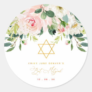 Floral Pink & Gold Bar Mitzvah Ronde Sticker