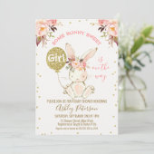 Floral Pink Gold Bunny Baby shower invitation (Debout devant)