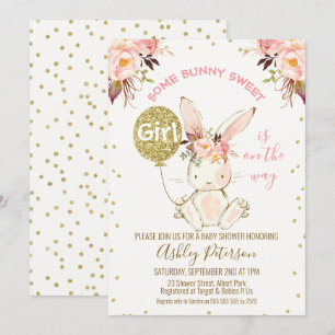 Floral Pink Gold Bunny Baby shower invitation