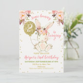 Floral Pink Gold Bunny Invitation Anniversaire (Debout devant)