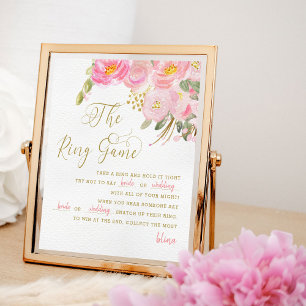 Floral Pink Gold Calligraphy Ring Game Sign Poster