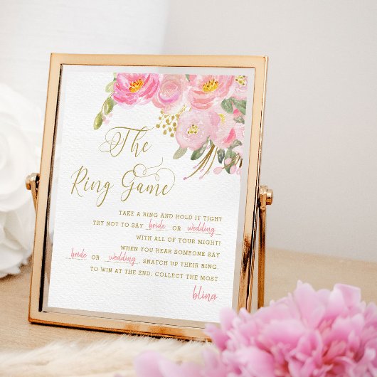 Floral Pink Gold Calligraphy Ring Game Sign Poster