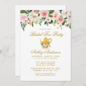 Floral Pink Gold Fête des mariées Invitation Tea P (Devant / Derrière)