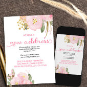 Floral Pink Gold New Address Moving Announge Aankondiging