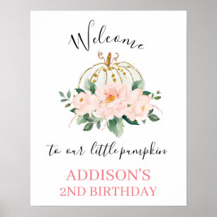 Floral Pink Gold Pumpkin Birthday Welkomstteken Poster