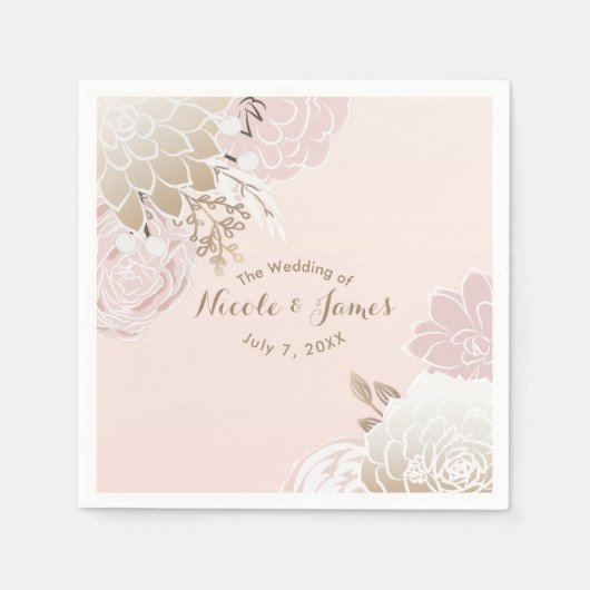  Floral Pink & Gold Rustisch Botanisch Servet (Voorkant)