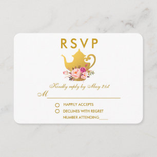 Floral Pink Gold Vrijgezellenfeest Tea Party RSVP Kaartje