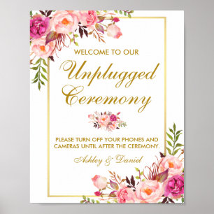 Floral Pink Gold Wedding Ceremonie zonder stopcont Poster