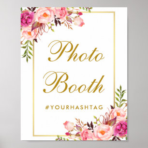 Floral Pink Gold Wedding Photo Booth Poster