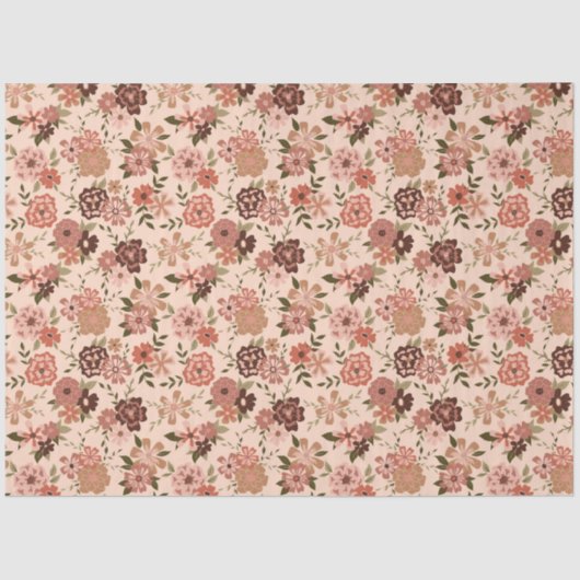 Floral Pink Green Flowers Pattern Tissuepapier (Voorkant)