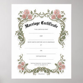 Floral Pink Green Marriage Weduwcertificaat Poster