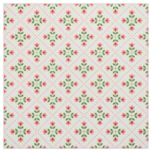 Floral Pink & Green Quilt Folk Art Pattern Stof
