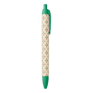 Floral Pink & Green Quilt Folk Art Pattern Zwarte Inkt Pen