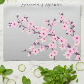 Floral Pink Grey Cherry Blosgeld personaliseren Theedoek (Gevouwen)