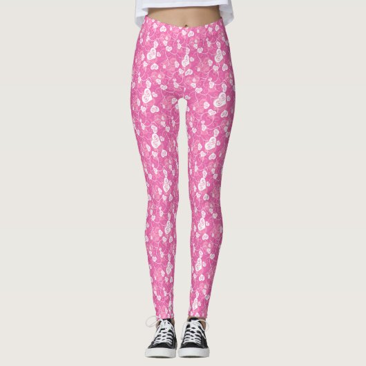 Floral Pink Heart Pattern Leggings (Voorkant)