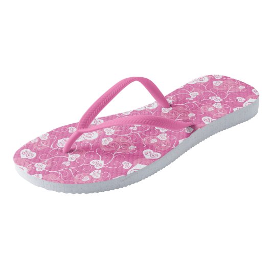 Floral Pink Heart Pattern Teenslippers (Schuin)
