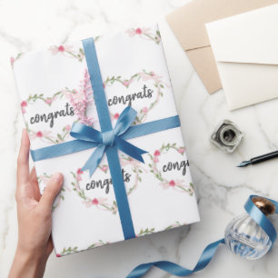 Floral Pink Heart Wreath Congrats Cadeaupapier