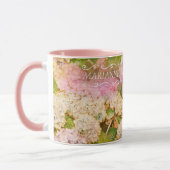 Floral Pink Hydrangea Monogram Name Script Mok (Links)