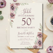 Floral Pink Mauve Surprise 50th Birthday Kaart