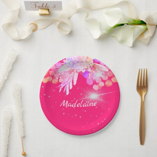 Floral Pink Modern Silver Personal Papieren Bordje (Huwelijk)