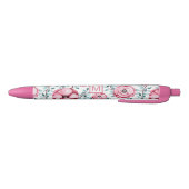 Floral Pink Monogram Zwarte Inkt Pen (Bodem)