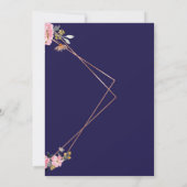 Floral pink Navy Blue Rustic Wedding Kaart (Achterkant)