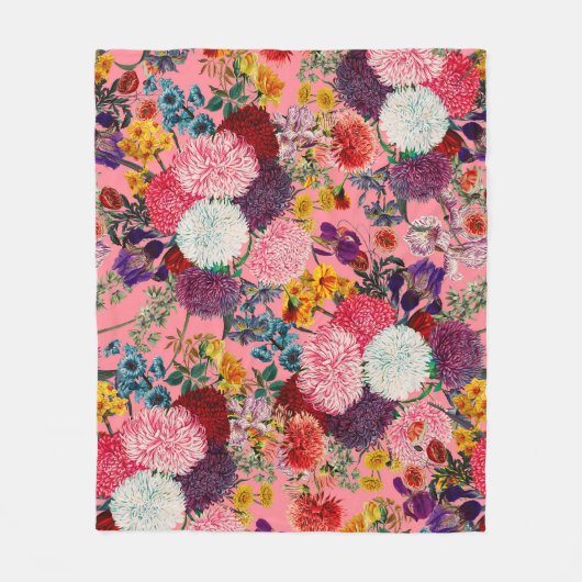 Floral Pink Pattern Fleece Deken (Voorkant)
