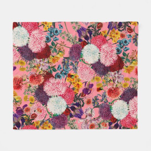 Floral Pink Pattern Fleece Deken (Voorkant (Horizontaal))