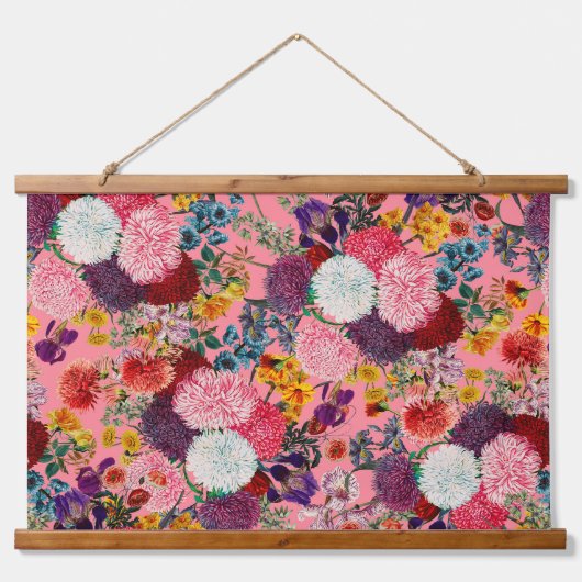 Floral Pink Pattern Hangend Wandkleed (Voorkant)